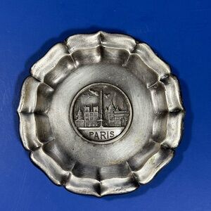 Vintage Pewter Paris Ashtray – 3.5” – Scalloped Edge – Souvenir Dish